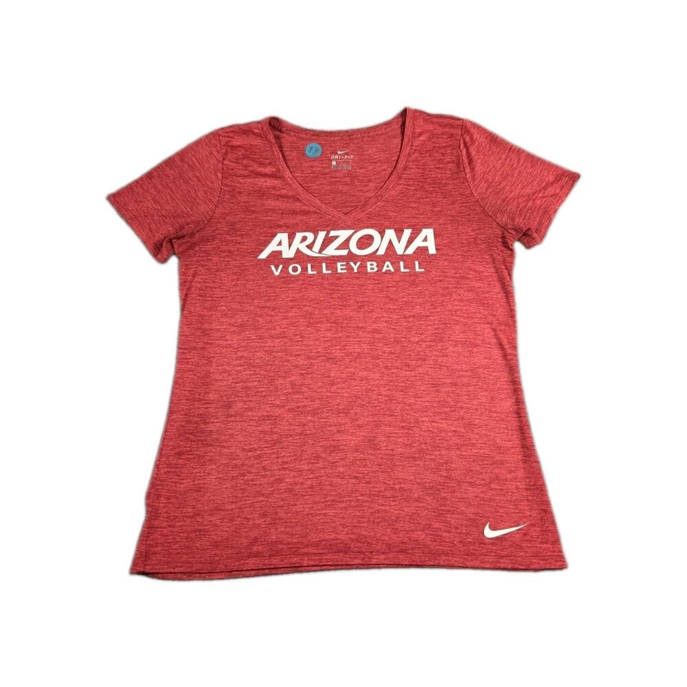 Nike Dri-FIT Women's Sz L Arizona Volleyball Graphic Tee Shirt Red V-neck C7